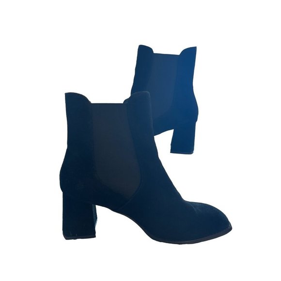 NORDSTROM Rack Rkmonica Lea Black Suede Soft Square Toe Chunky Heel Boot Size 11 - Picture 4 of 11
